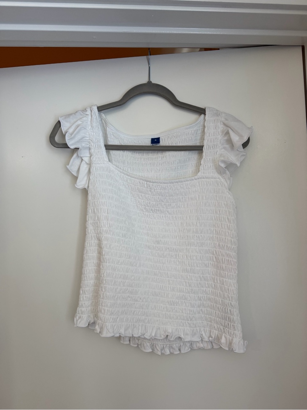 Old Navy White Smocked Ruffle Sleeve Crop Top